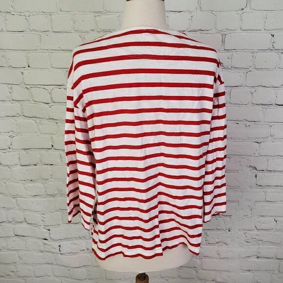 LEVI'S Red White Rose Embroidered Striped T-shirt Top XS - Picture 4 of 7